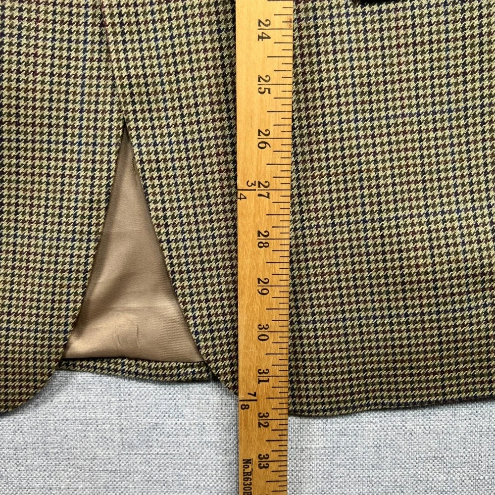 Vintage 90s CHAPS Houndstooth 100% Silk Blazer Sport Coat Men 42R Tan Prep Ivy‎